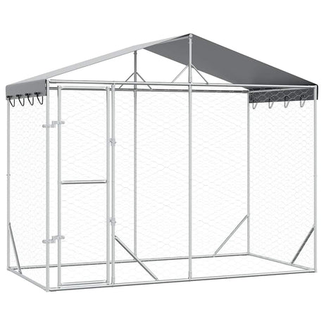VidaXL Hundehütte mit Dach 3x1,5x2,5 m verzinkter Stahl silber