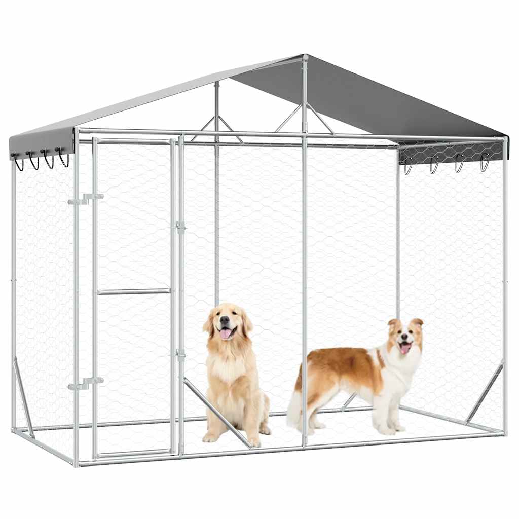 Vidaxxl Hundehütte mit Dach 3x1,5x2,5 m verzinkter Stahl silber