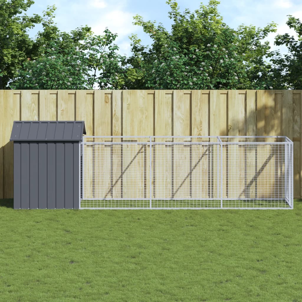 VidaXL Hundehütte mit Dach 117 x 405 x 123 cm, verzinkter Stahl, Anthrazit