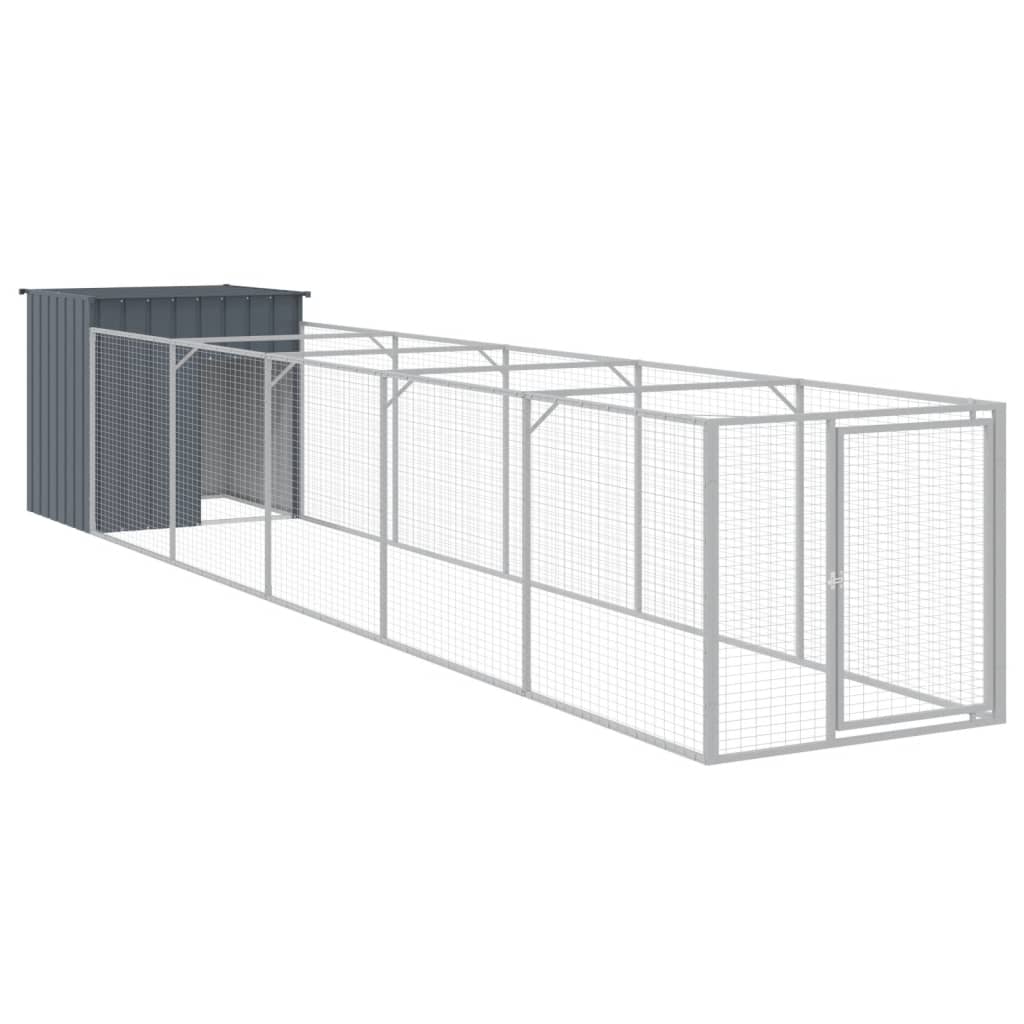 VidaXL Hundehütte mit Auslauf 110 x 609 x 110 cm, verzinkter Stahl, Anthrazit