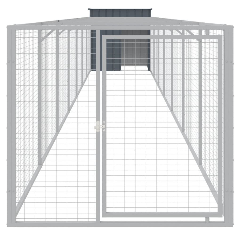 VidaXL Hundehütte mit Auslauf 110 x 813 x 110 cm, verzinkter Stahl, Anthrazit