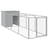 VidaXL Hundehütte mit Auslauf 110x405x110 cm Stahl hellgrau