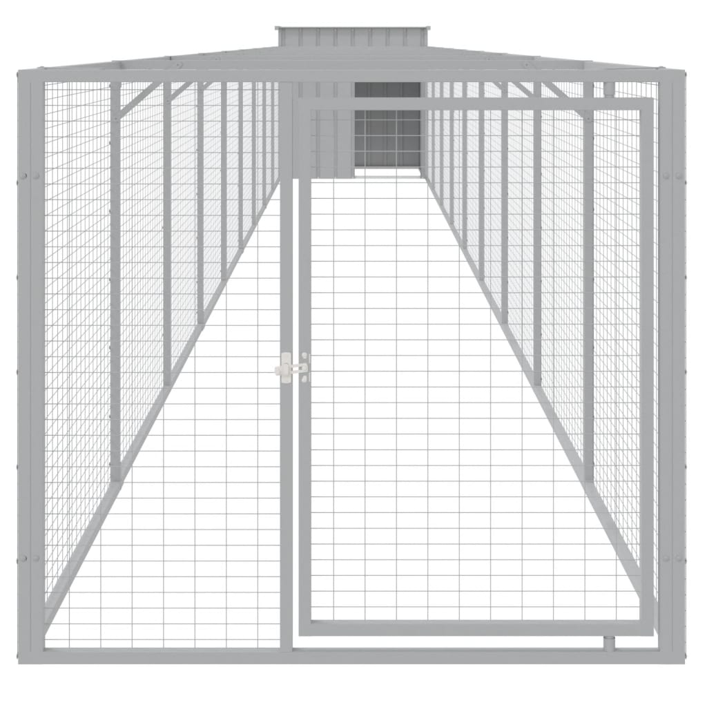 VidaXL Hundehütte mit Auslauf 110x1017x110 cm Stahl Hellgrau