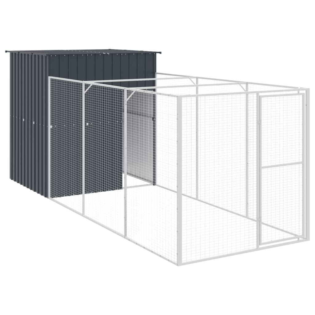 VidaXL Hundehütte mit Auslauf 165 x 455 x 181 cm, verzinkter Stahl, Anthrazit