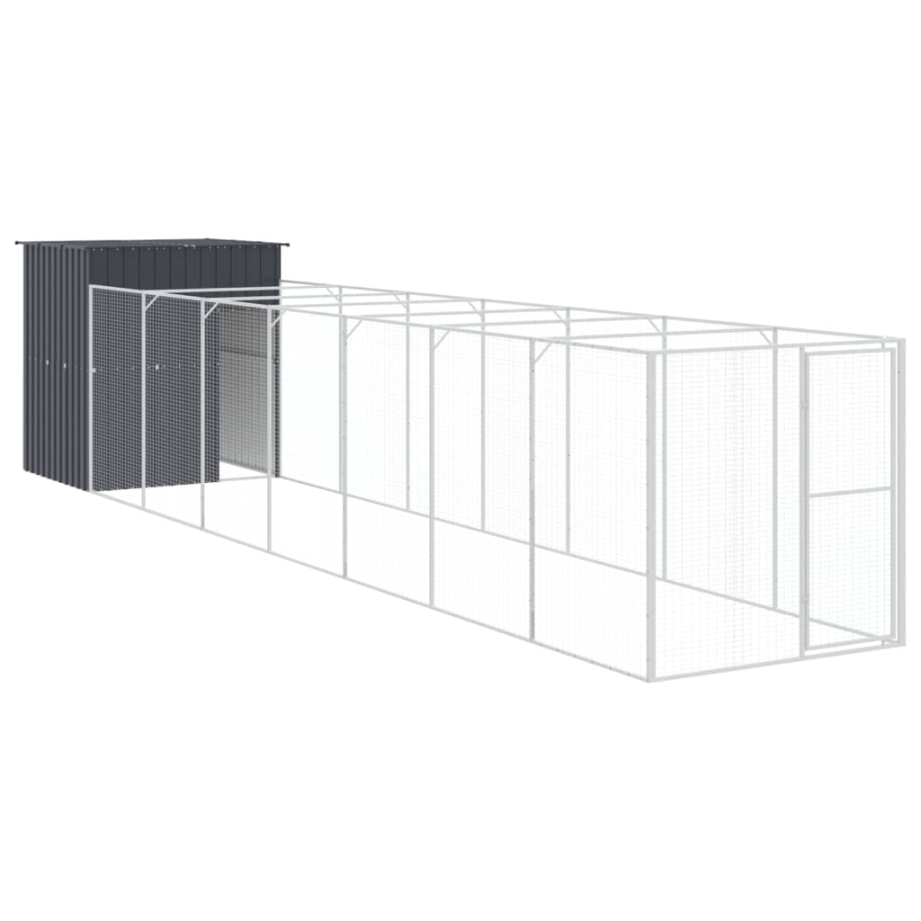 VidaXL Hundehütte mit Auslauf 165 x 863 x 181 cm, verzinkter Stahl, Anthrazit