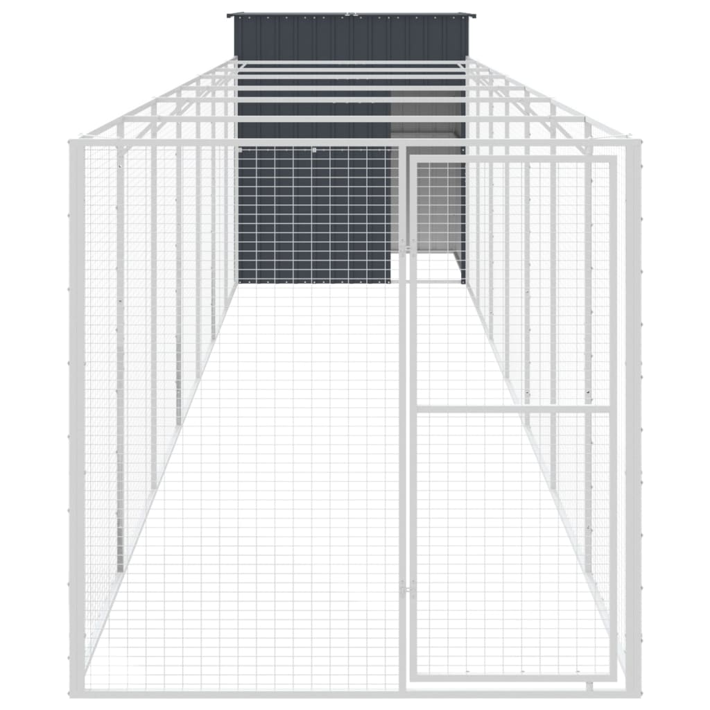 VidaXL Hundehütte mit Auslauf 165 x 863 x 181 cm, verzinkter Stahl, Anthrazit