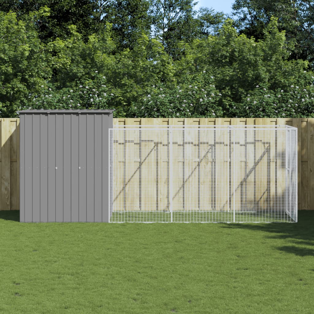 VidaXL Hundehütte mit Auslauf 165x455x181 cm Stahl hellgrau