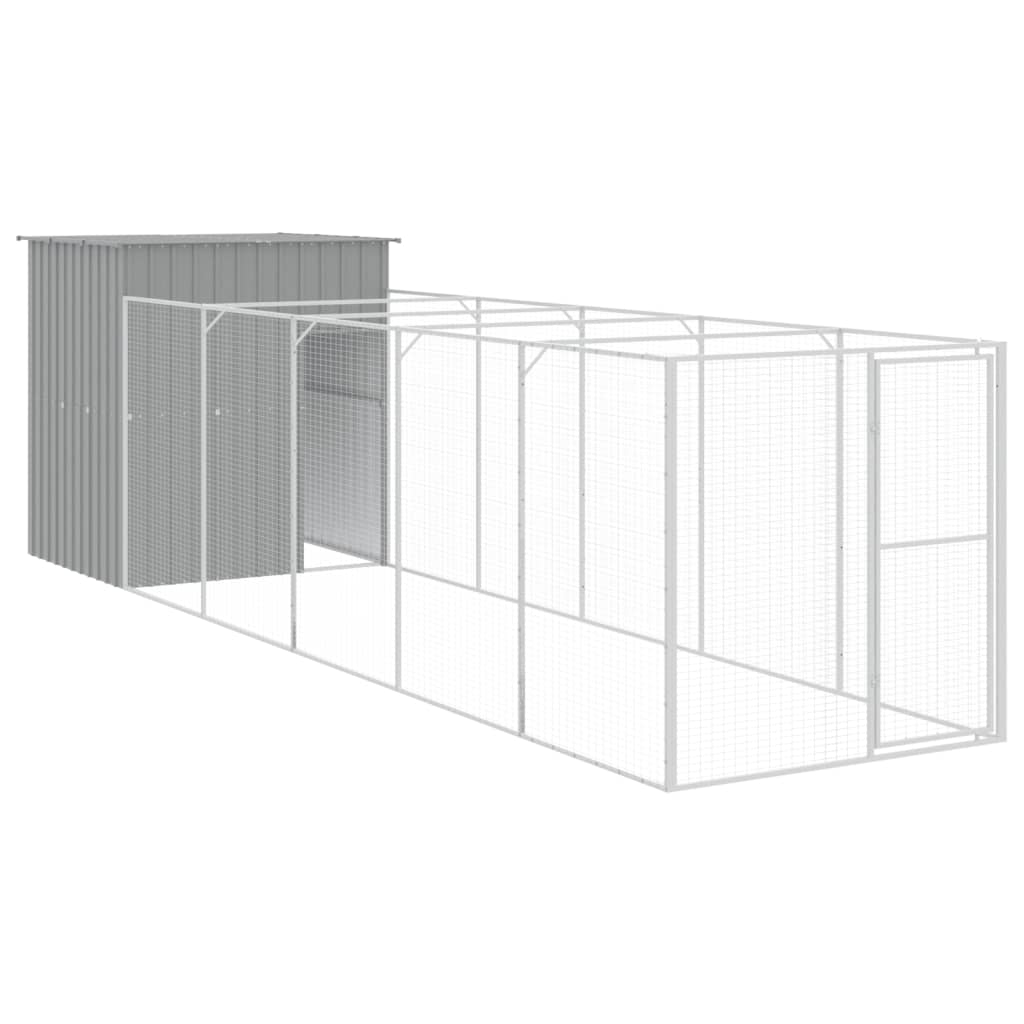 VidaXL Hundehütte mit Auslauf 165 x 659 x 181 cm, verzinkter Stahl, Grau