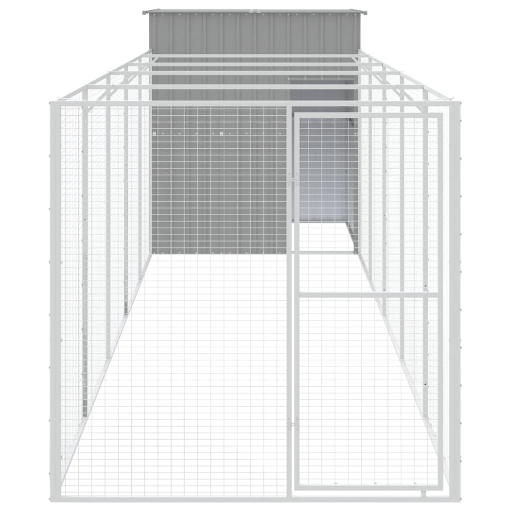 VidaXL Hundehütte mit Auslauf 165 x 659 x 181 cm, verzinkter Stahl, Grau