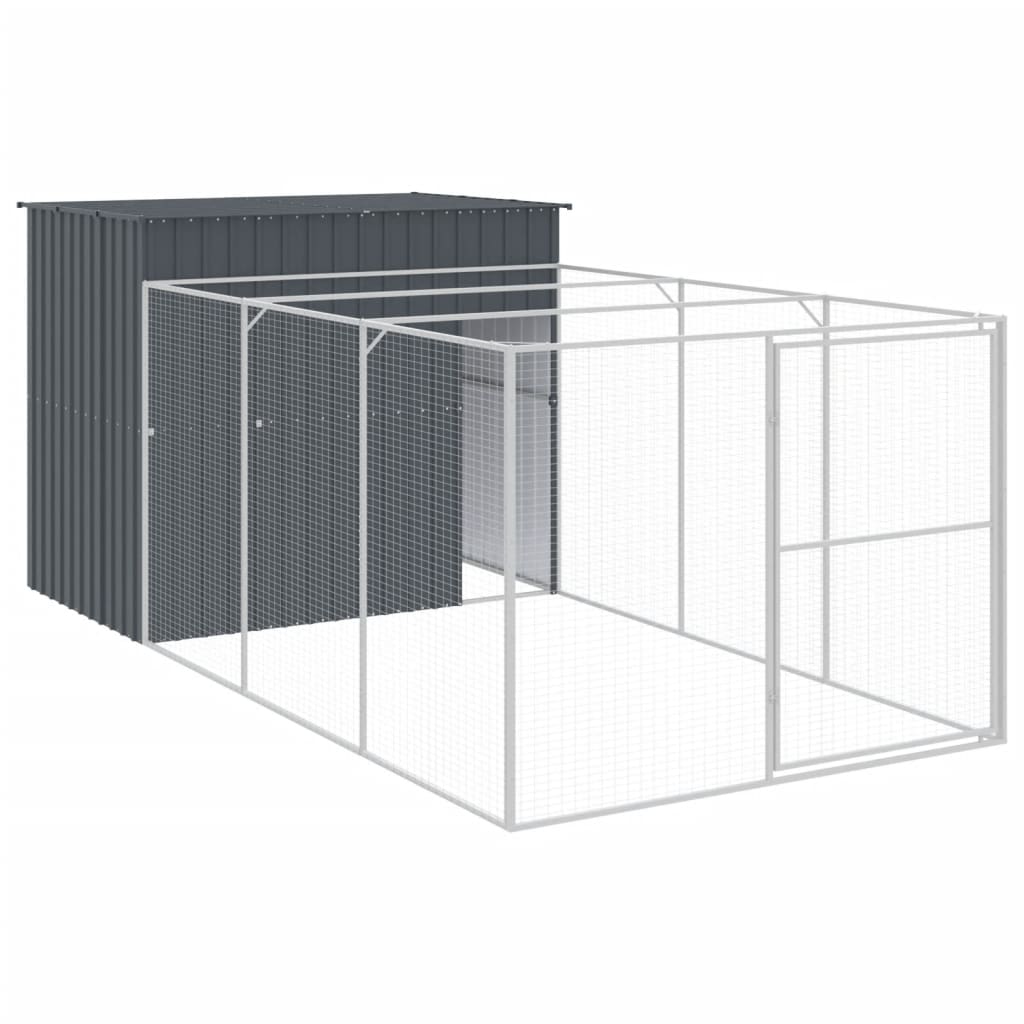 VidaXL Hundehütte mit Auslauf 214 x 457 x 181 cm, verzinkter Stahl, Anthrazit