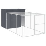 VidaXL Hundehütte mit Auslauf 214 x 457 x 181 cm, verzinkter Stahl, Anthrazit