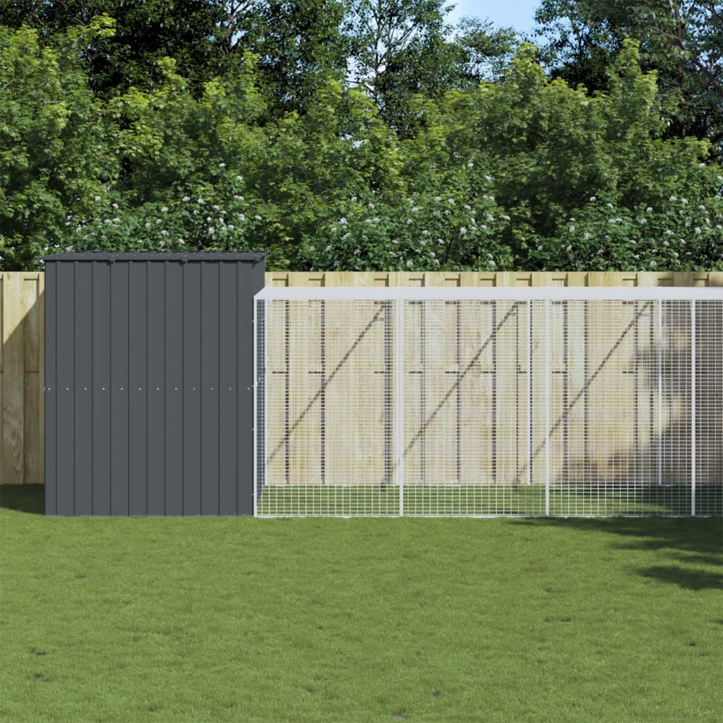 VidaXL Hundehütte mit Auslauf 214 x 661 x 181 cm, verzinkter Stahl, Anthrazit