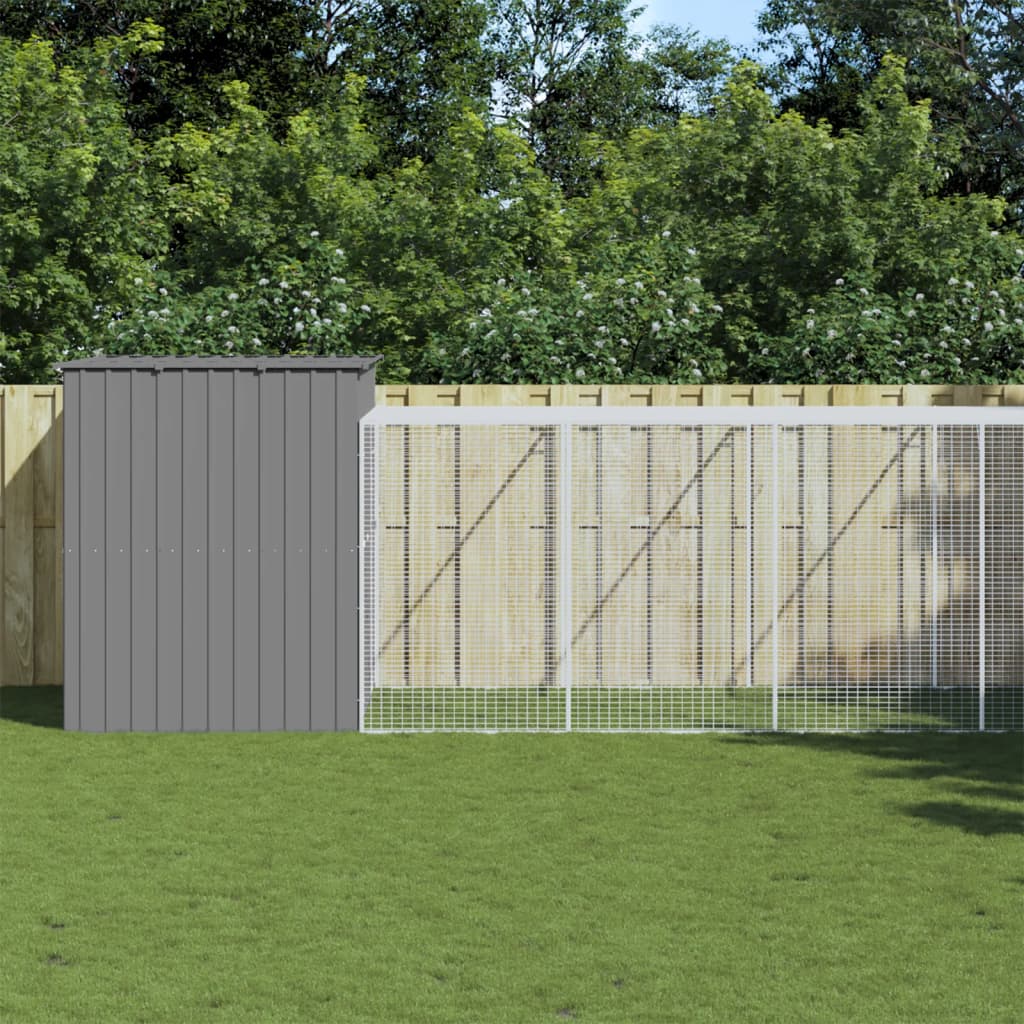 VidaXL Hundehütte mit Auslauf 214x865x181 cm Stahl hellgrau