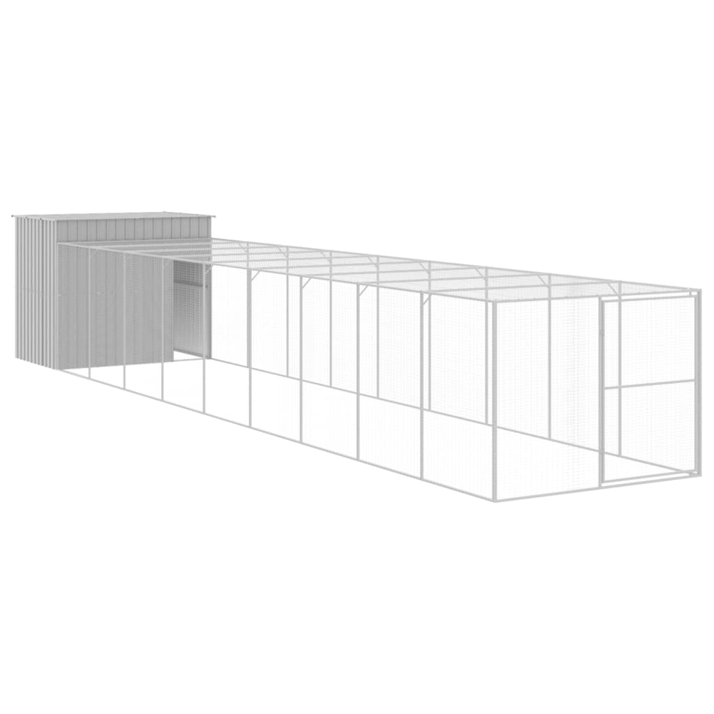 VidaXL Hundehütte mit Auslauf 214x1069x181 cm Stahl Hellgrau