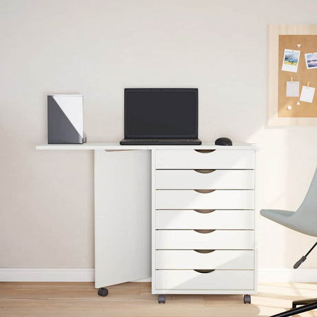 Vidaxl ladekast met bureau moss verrijdbaar massief grenenhout wit