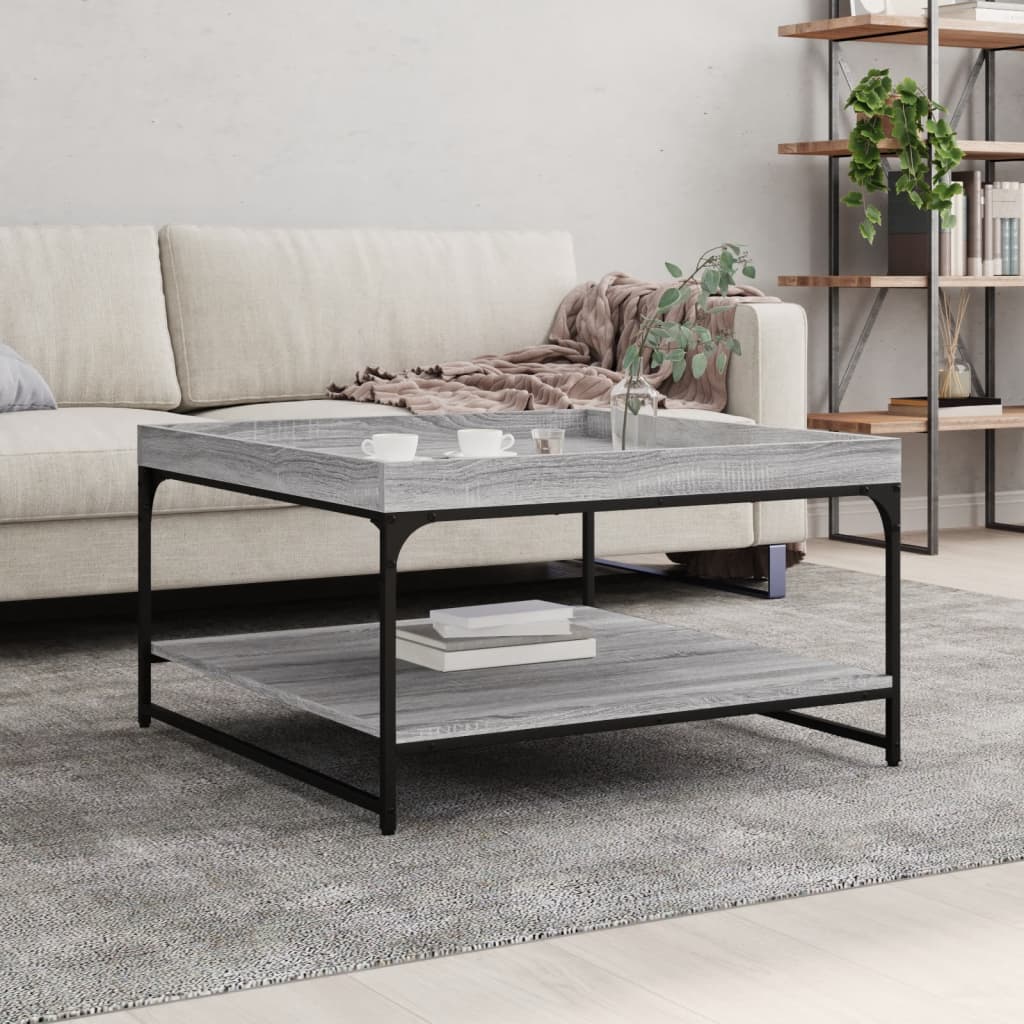 Vidaxl salontafel 80x80x45 cm bewerkt hout en ijzer grijs sonoma eiken