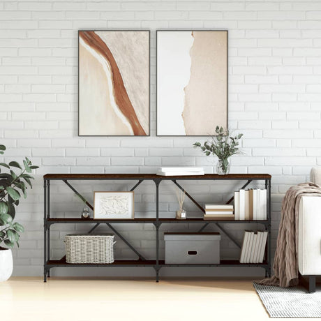Vidaxl wandtafel 160x30x75 cm bewerkt hout en ijzer bruin eikenkleur