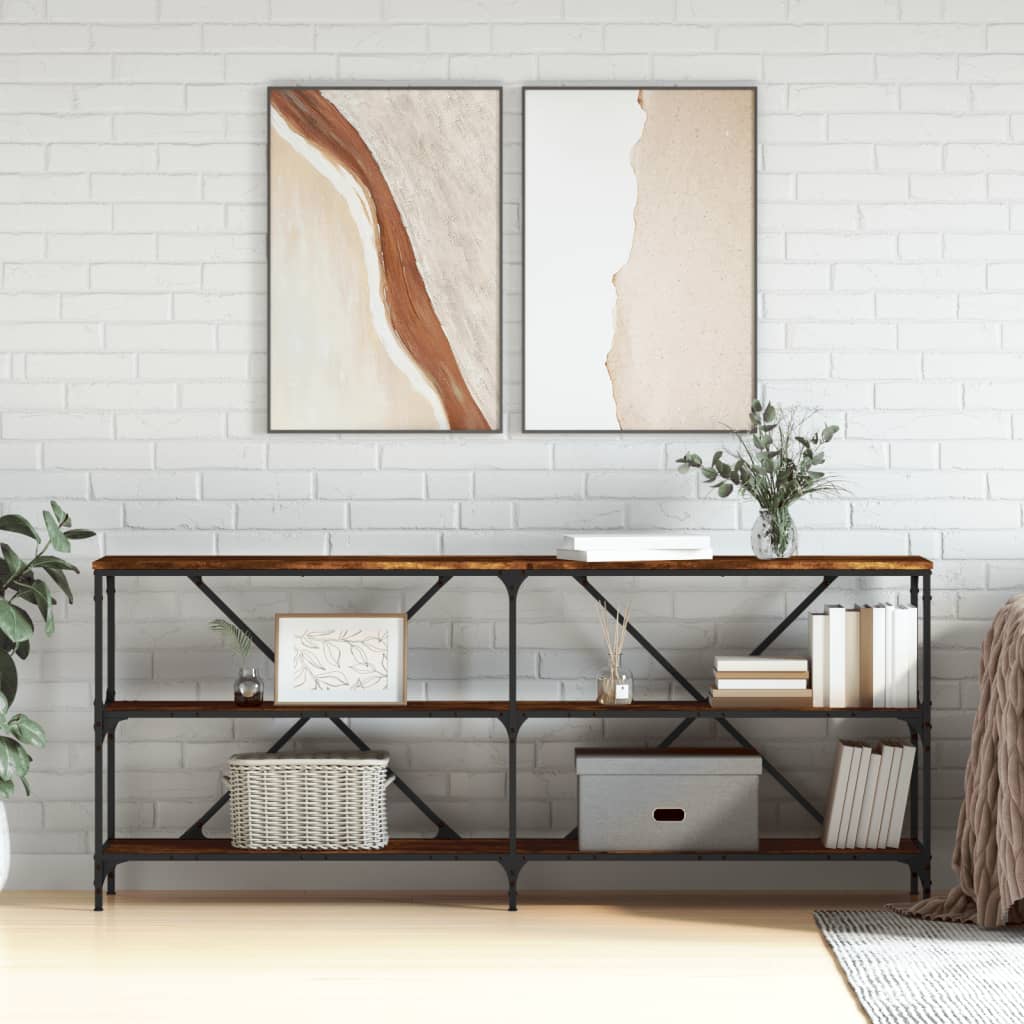 Vidaxl wandtafel 180x30x75 cm bewerkt hout en ijzer gerookt eikenkleur