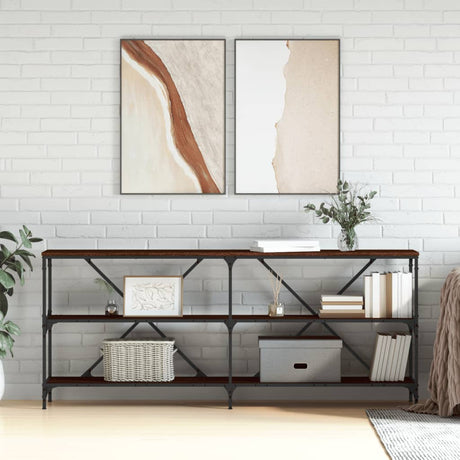 Vidaxl wandtafel 180x30x75 cm bewerkt hout en ijzer bruin eikenkleur