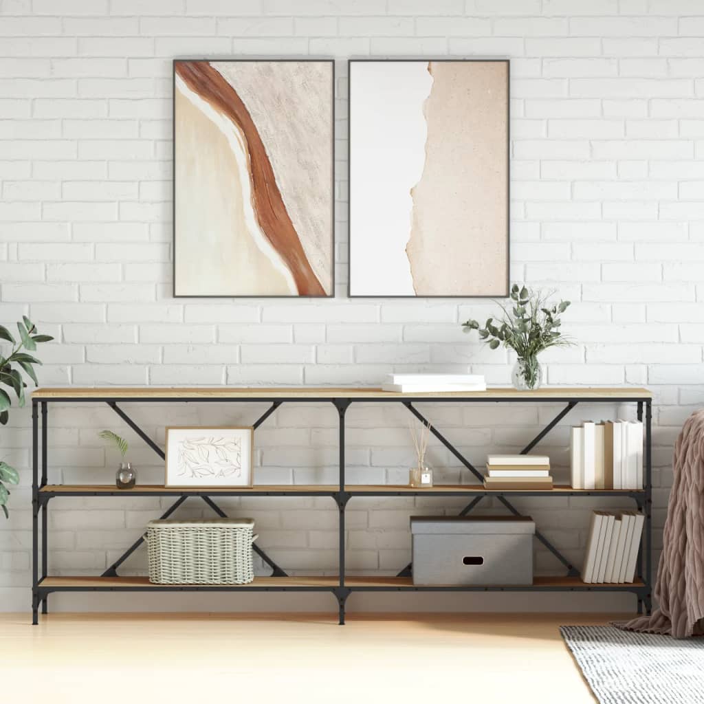 Vidaxl wandtafel 200x30x75 cm bewerkt hout en ijzer sonoma eikenkleur