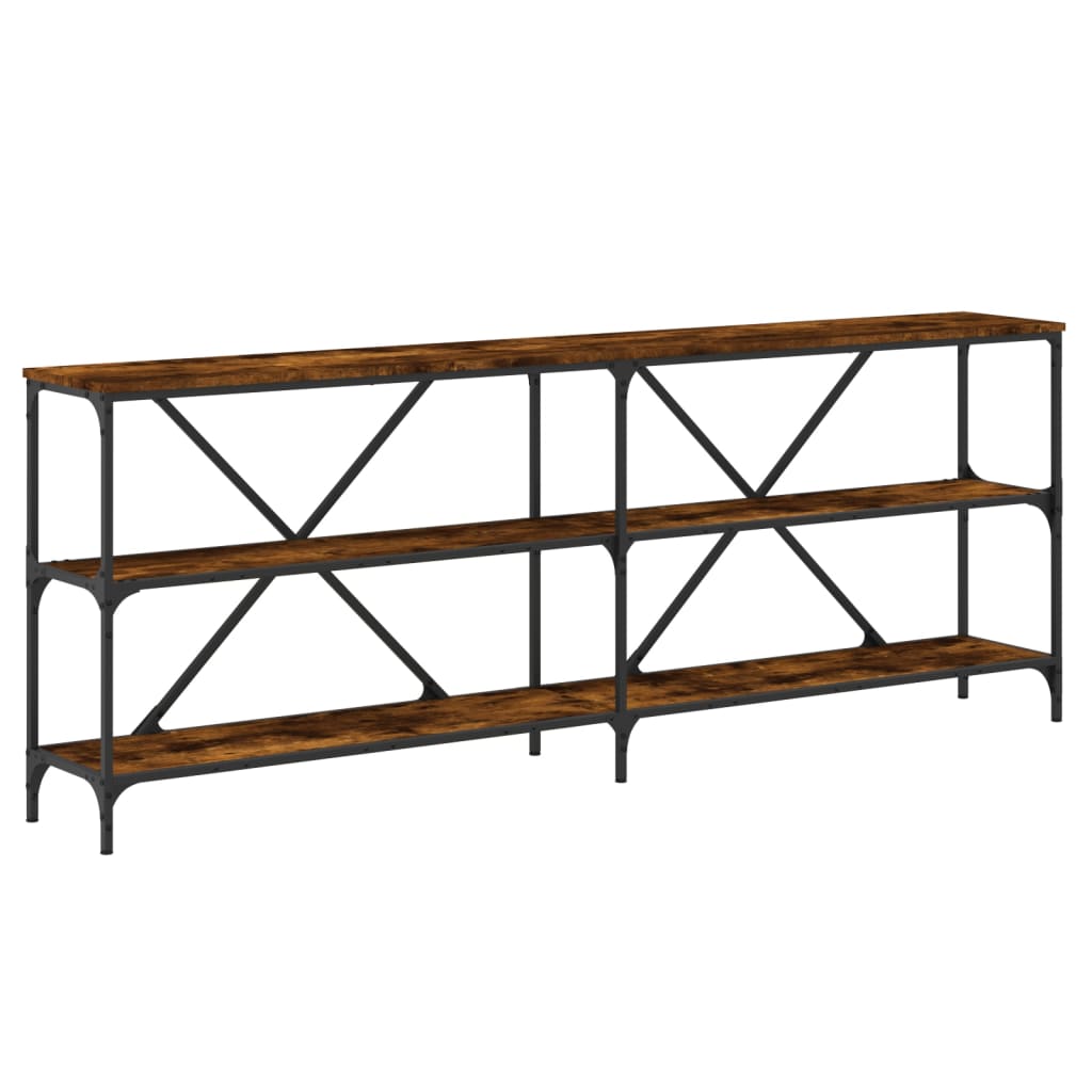 Vidaxl wandtafel 200x30x75 cm bewerkt hout en ijzer gerookt eikenkleur