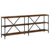 Vidaxl wandtafel 200x30x75 cm bewerkt hout en ijzer gerookt eikenkleur