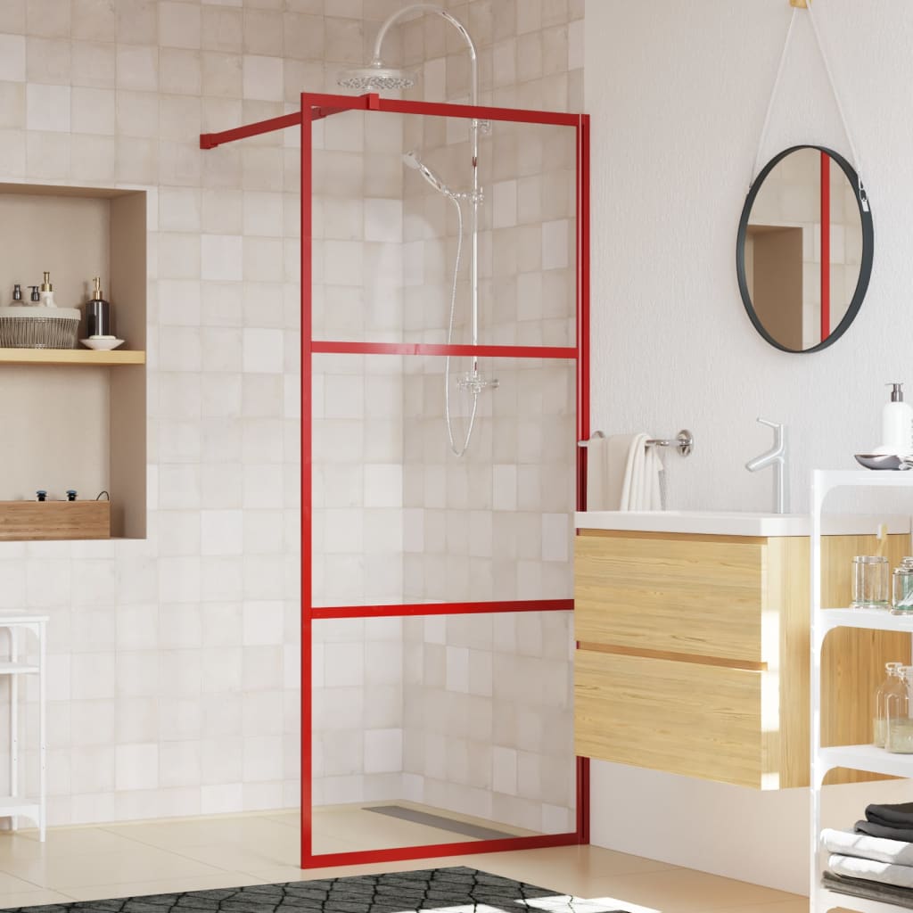 Vidaxx begehbare Duschabtrennung transparent 80x195 cm ESG-Glas rot