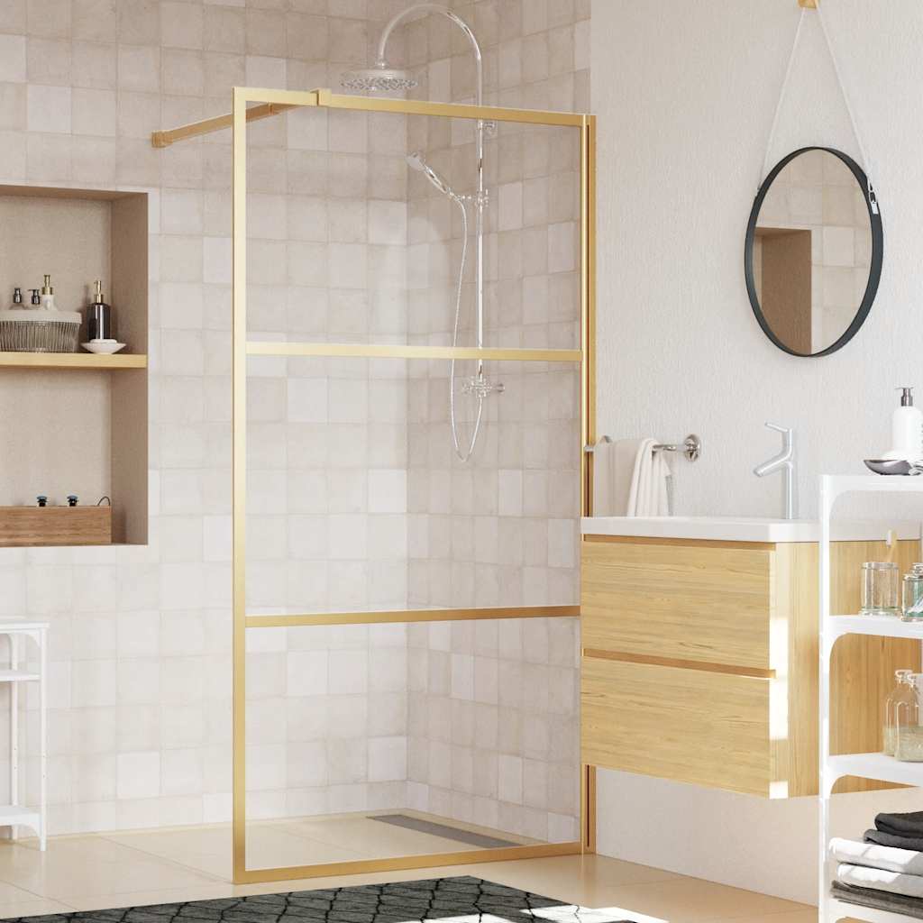 Vidaxx begehbare Duschwand transparent 100x195 cm ESG-Glas goldfarben