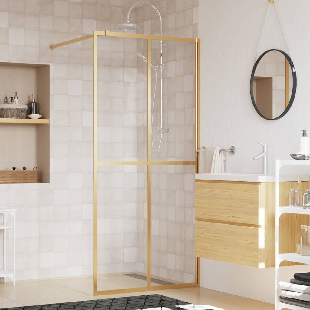 Vidaxx begehbare Duschwand transparent 100x195 cm ESG-Glas goldfarben
