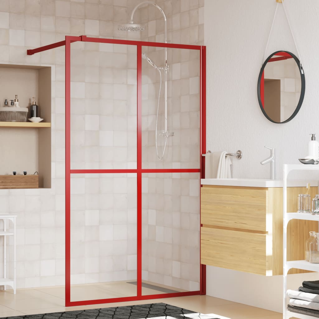 VidaXL Walk-in Duschabtrennung transparent 118x195 cm ESG-Glas rot