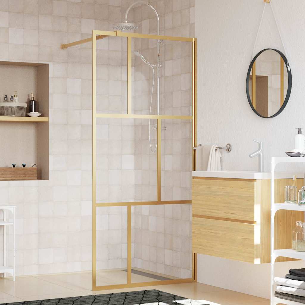 Vidaxx begehbare Duschwand transparent 80x195 cm ESG-Glas goldfarben