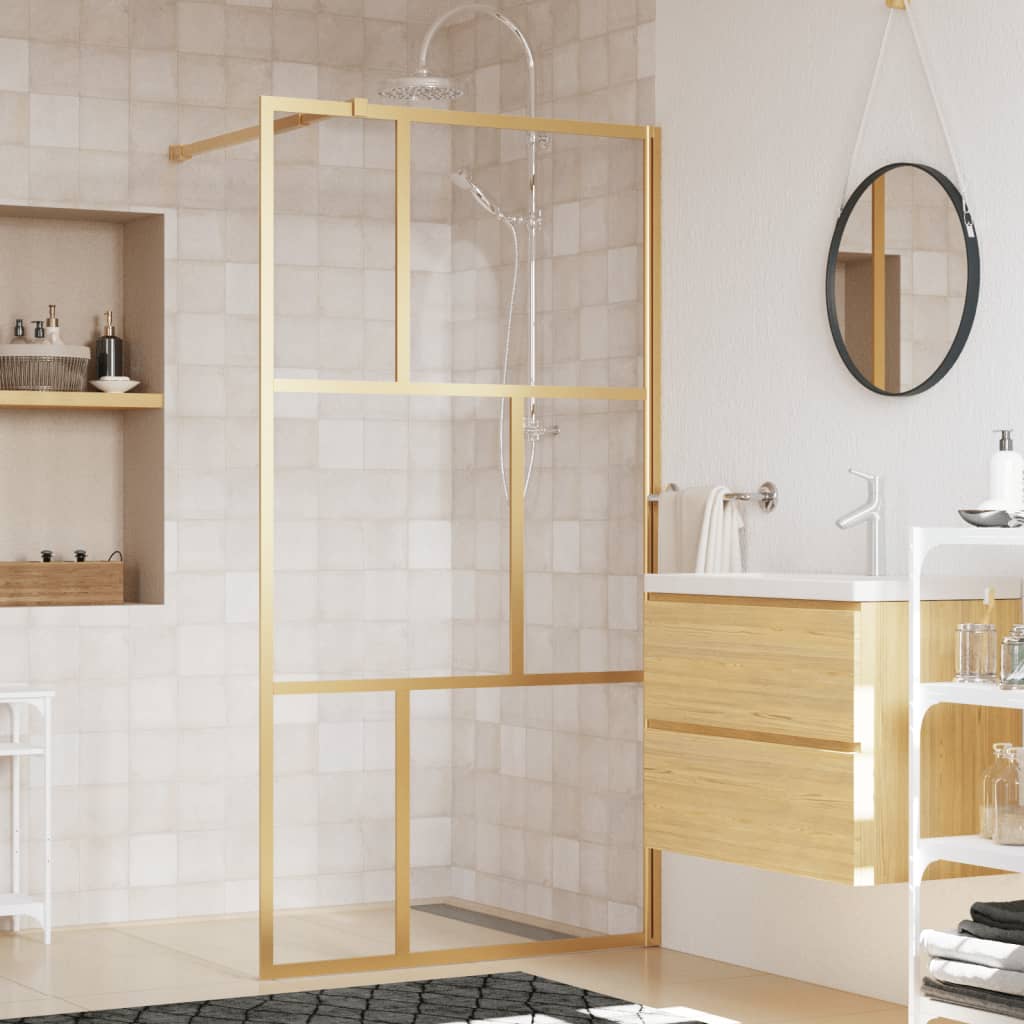 Vidaxx begehbare Duschwand transparent 100x195 cm ESG-Glas goldfarben