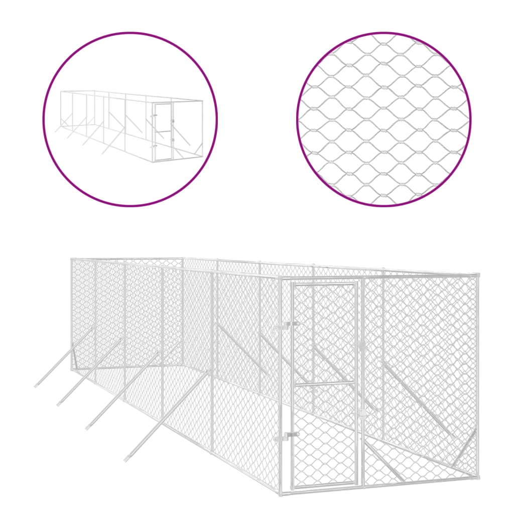 VidaXL Outdoor-Hundezwinger 2x10x2 m aus verzinktem Stahl silber