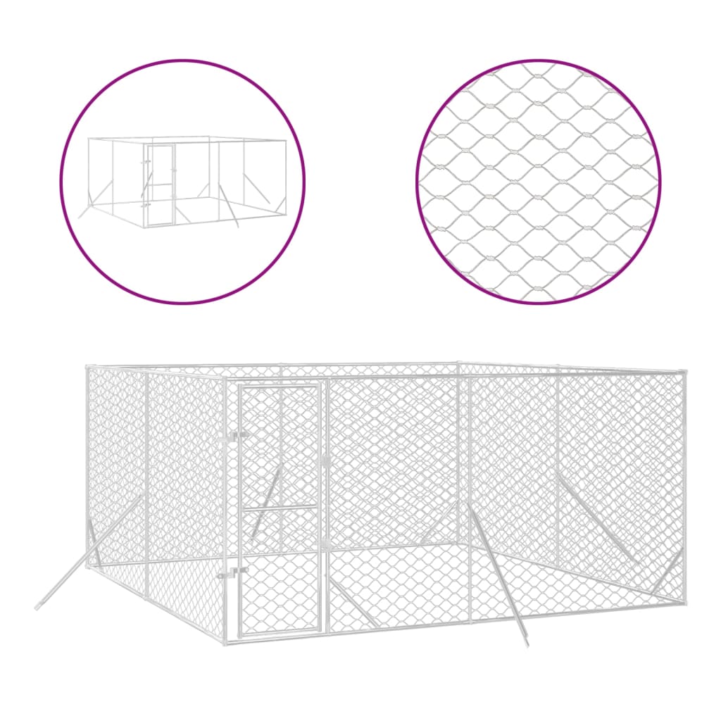VidaXL Outdoor-Hundezwinger 4x4x2 m aus verzinktem Stahl silber