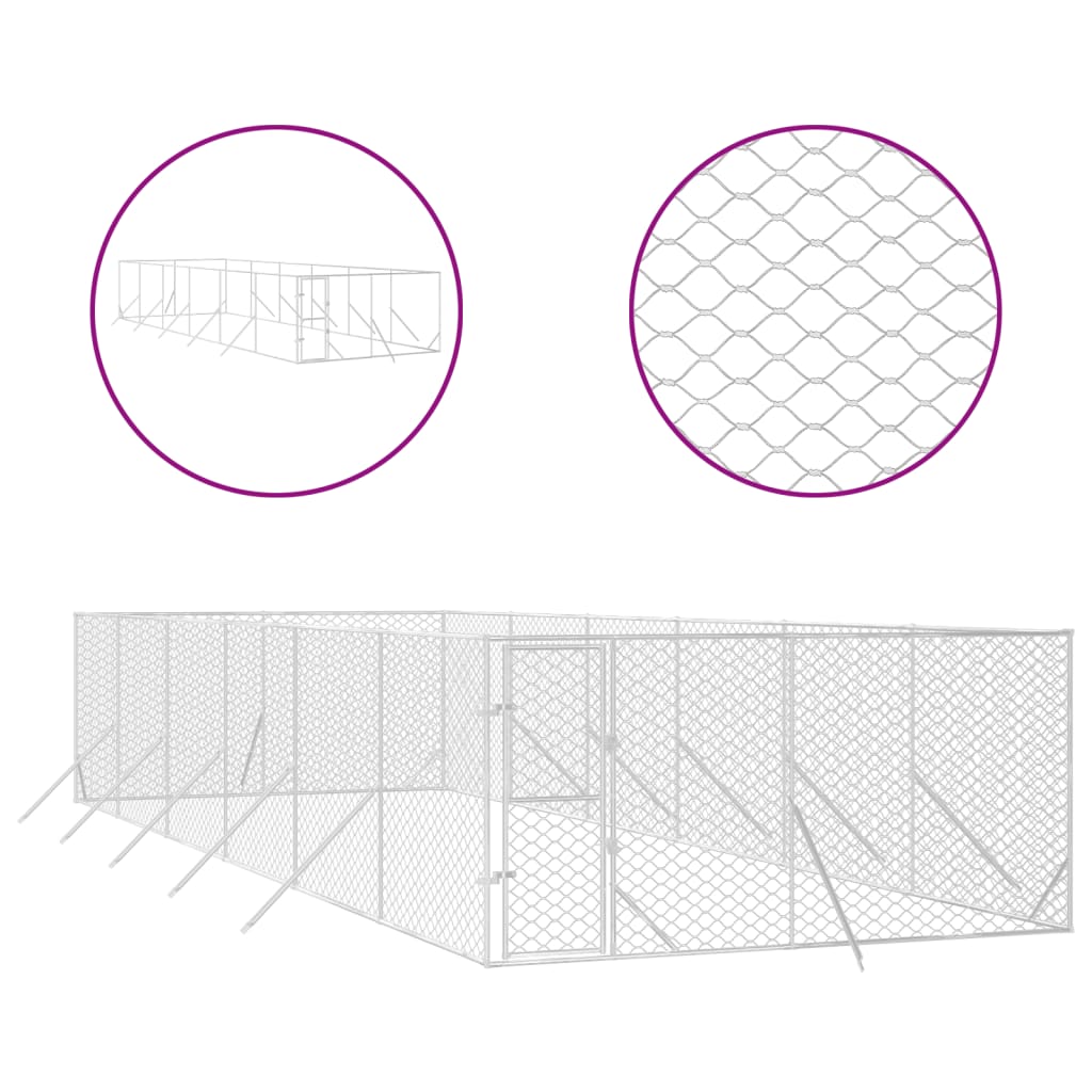 VidaXL Outdoor-Hundezwinger 4x12x2 m aus verzinktem Stahl silber