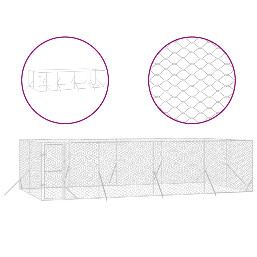 VidaXL Outdoor-Hundezwinger 8x4x2 m aus verzinktem Stahl silber