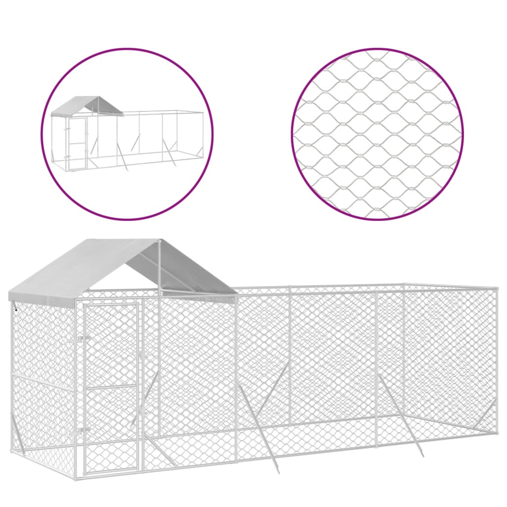 VidaXL Hundehütte mit Dach 6x2x2,5 m, verzinkter Stahl, silberfarben