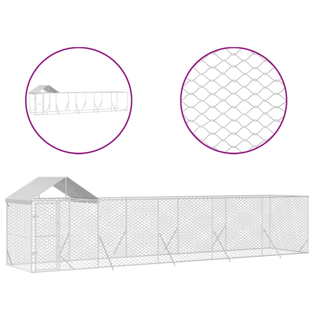 VidaXL Hundehütte mit Dach 10x2x2,5 m verzinkter Stahl silber
