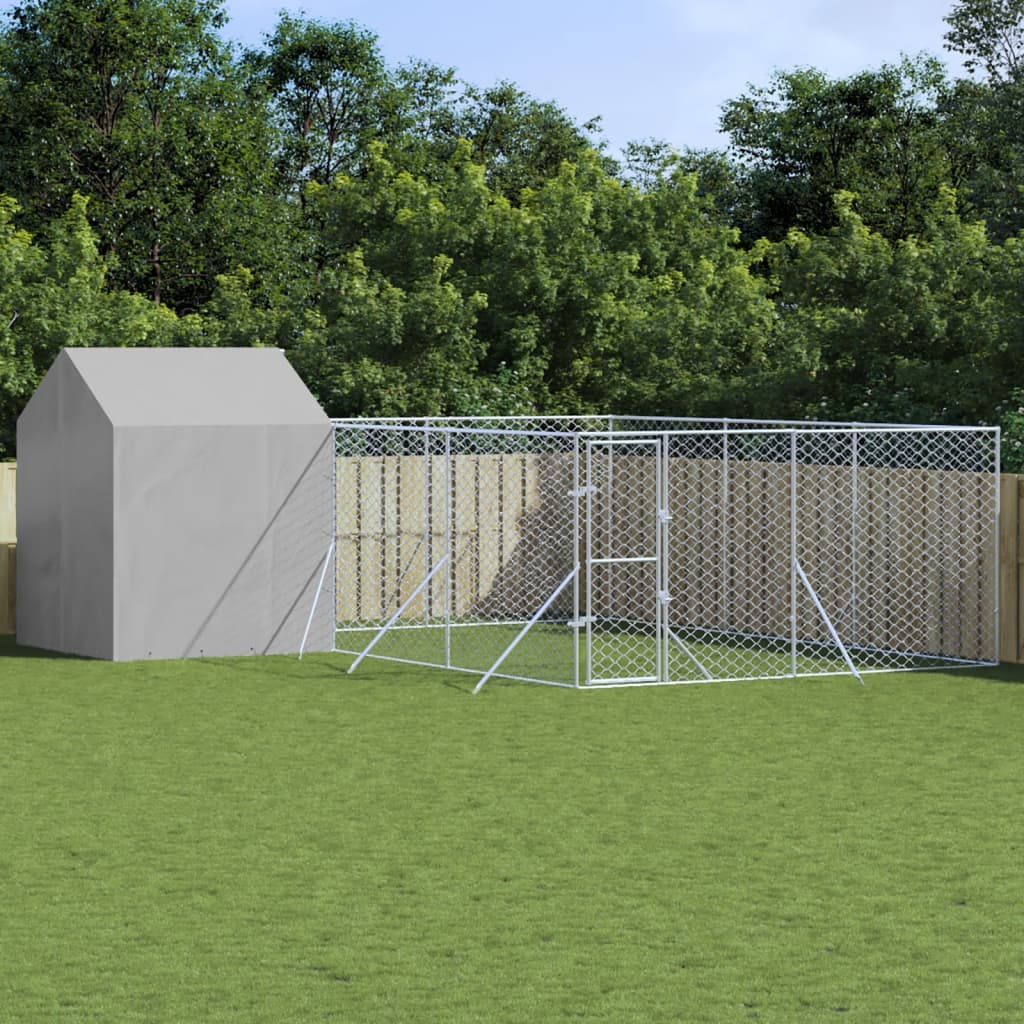 VidaXL Hundehütte mit Dach 6x6x2,5 m verzinkter Stahl silber