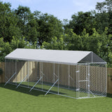 VidaXL Hundehütte mit Dach 2x10x2,5 m verzinkter Stahl silber