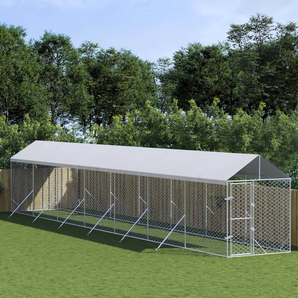 VidaXL Hundehütte mit Dach 2x14x2,5 m verzinkter Stahl silber