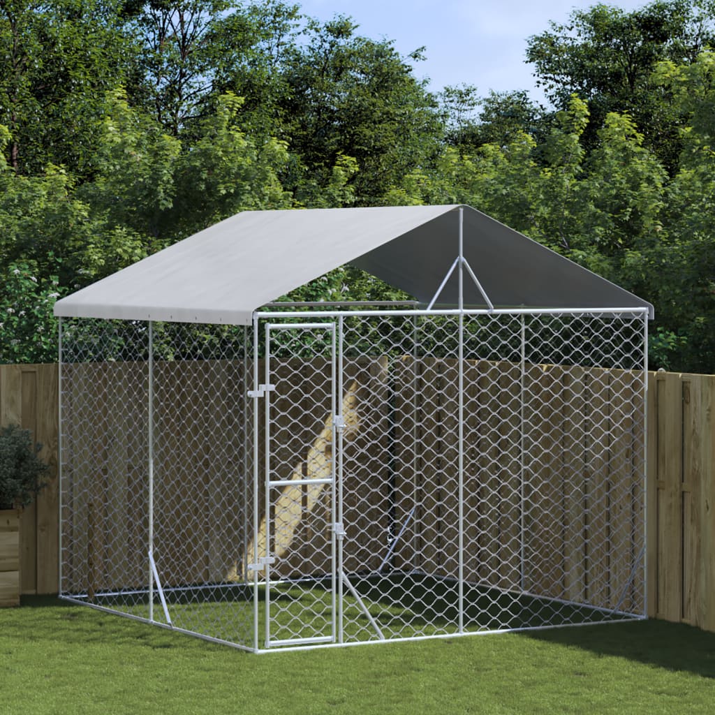 VidaXL Hundehütte mit Dach 3x3x2,5 m, verzinkter Stahl, silberfarben
