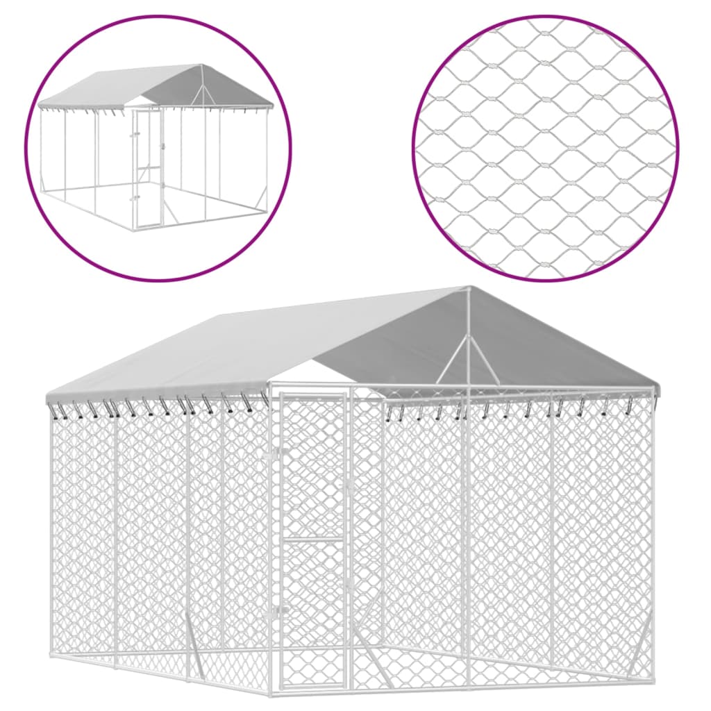 VidaXL Hundehütte mit Dach 3x4,5x2,5 m verzinkter Stahl silber