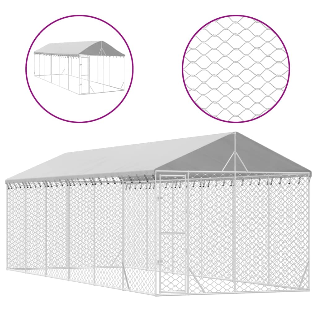VidaXL Hundehütte mit Dach 3x9x2,5 m, verzinkter Stahl, silberfarben