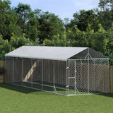 VidaXL Hundehütte mit Dach 3x9x2,5 m, verzinkter Stahl, silberfarben