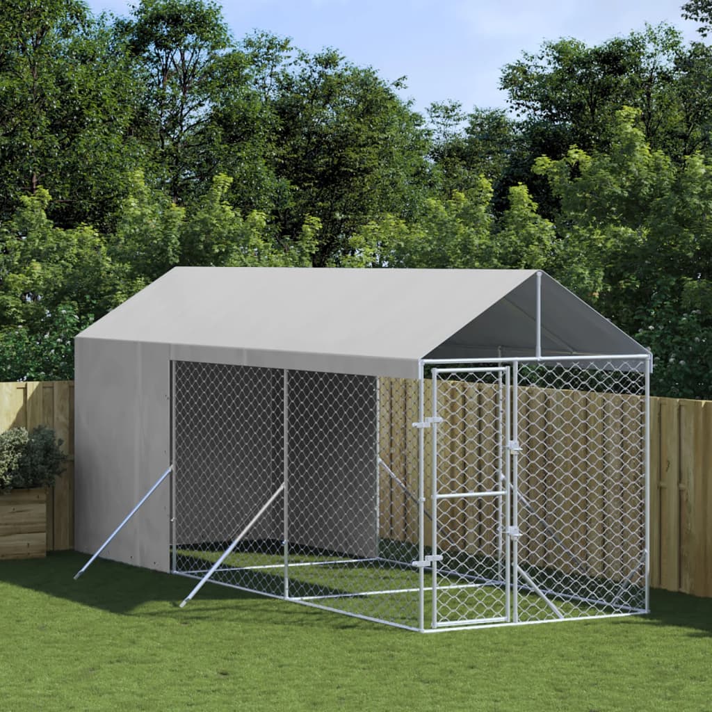 VidaXL Hundehütte mit Dach 2x6x2,5 m, verzinkter Stahl, silberfarben
