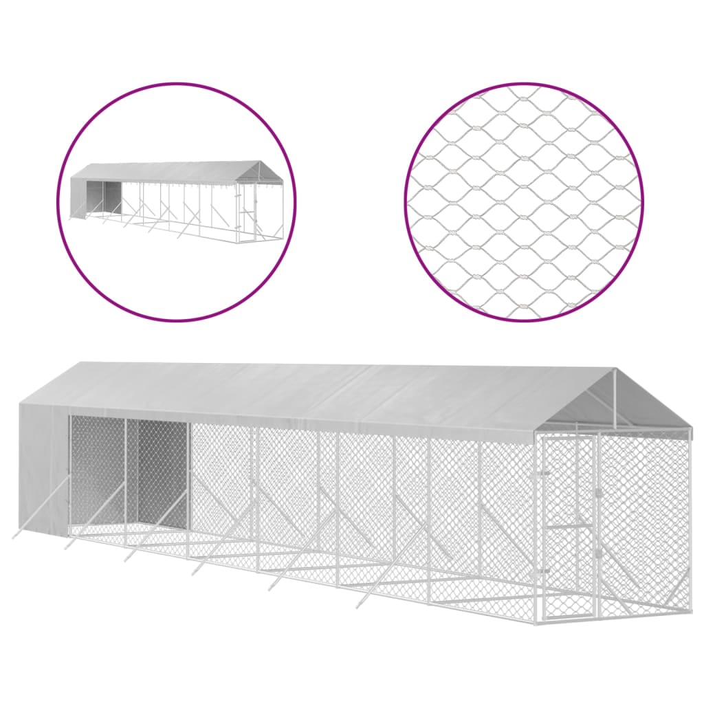 VidaXL Hundehütte mit Dach 2x14x2,5 m verzinkter Stahl silber