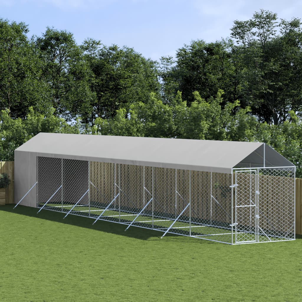VidaXL Hundehütte mit Dach 2x14x2,5 m verzinkter Stahl silber