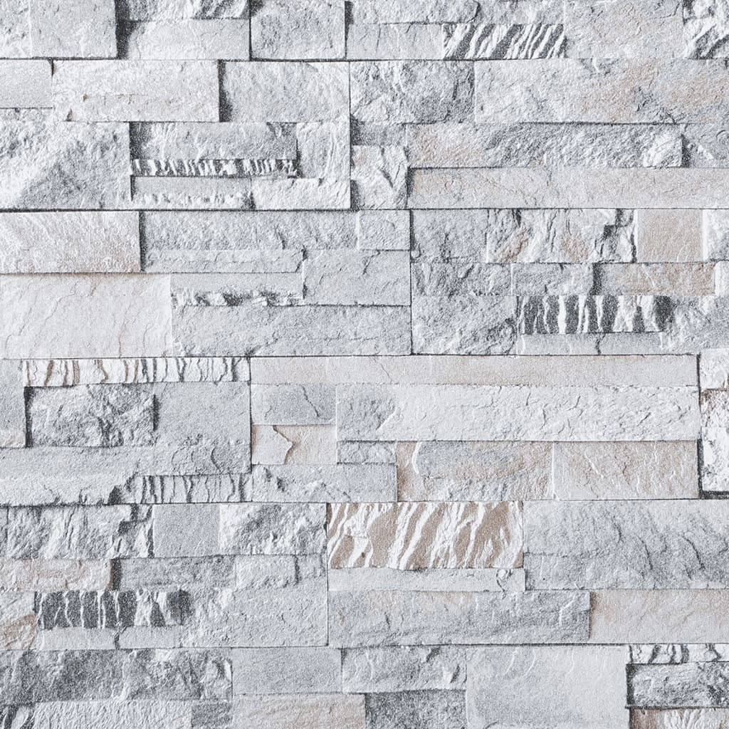 Vidaxl Vliesbehang 3D-Steen-Look 10x0,53 m, lichtgrau und braun