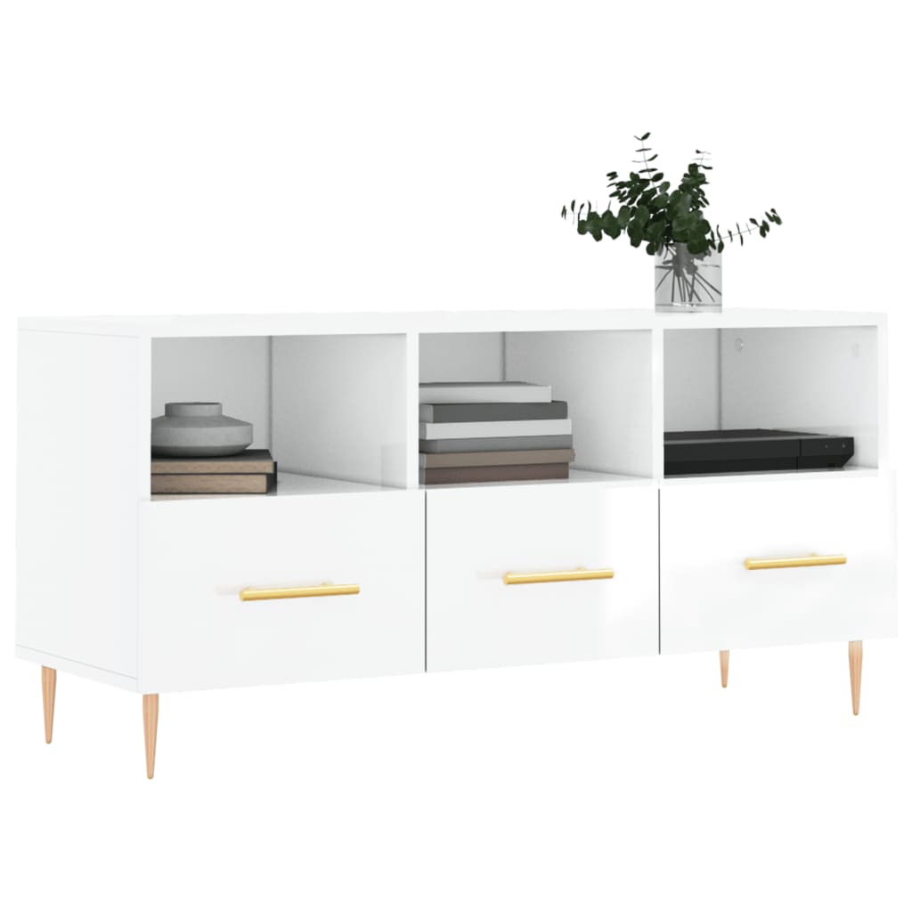 Vidaxl tv-meubel 102x36x50 cm bewerkt hout hoogglans wit